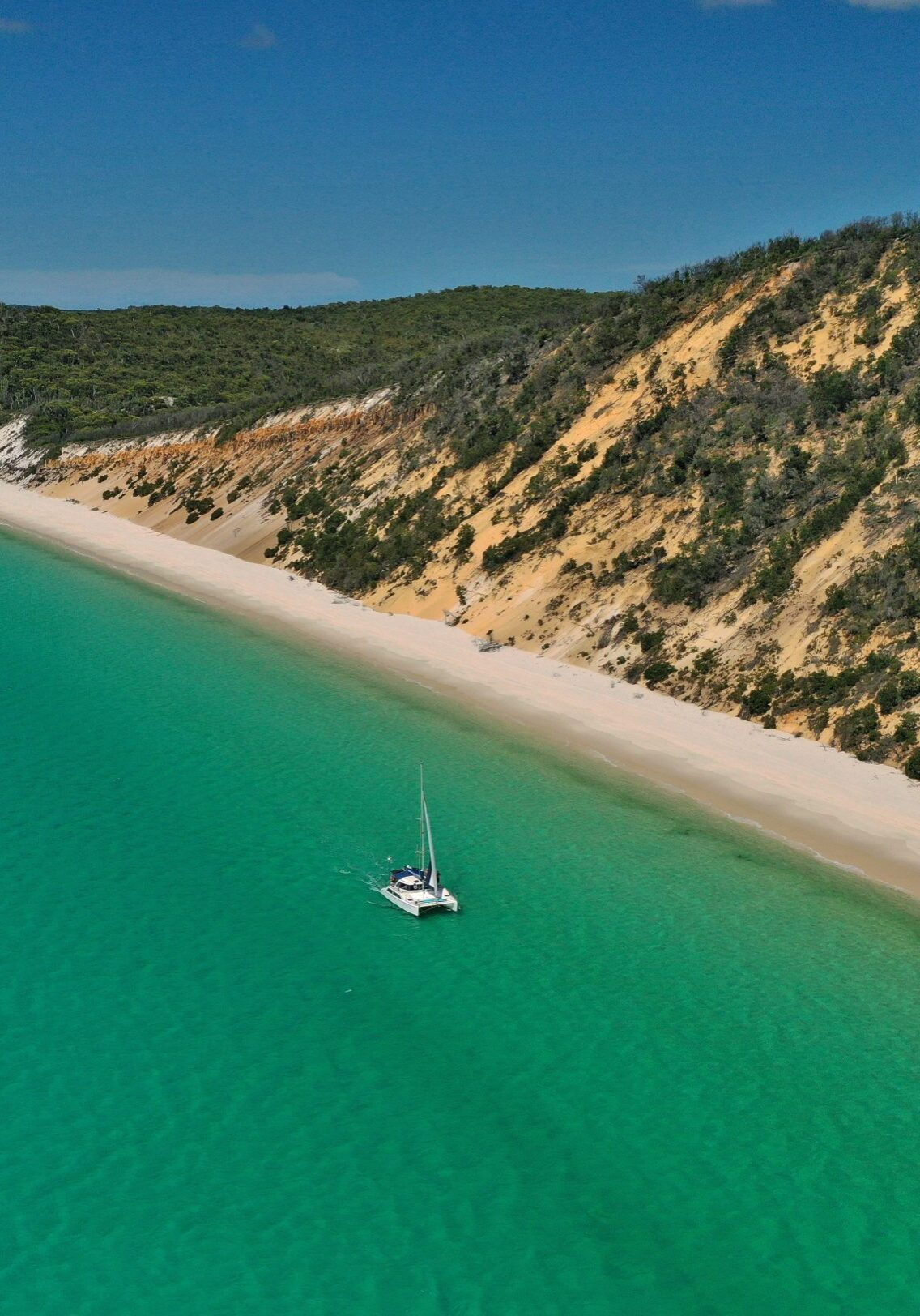Aerial view of a Fraser Island Boat Charter off the western side of K'gari (Fraser Island)